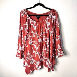 Liv Los Angeles Floral Embroidered Off Shoulder Shirt Orange White Womens XL